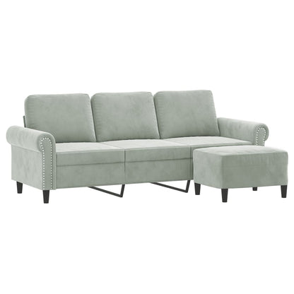 3-Sitzer-Sofa mit Hocker Hellgrau 180 cm Samt