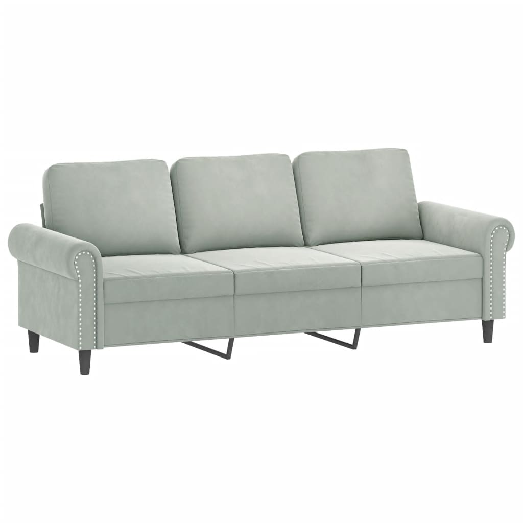 3-Sitzer-Sofa mit Hocker Hellgrau 180 cm Samt