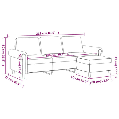 3-Sitzer-Sofa mit Hocker Hellgrau 180 cm Samt