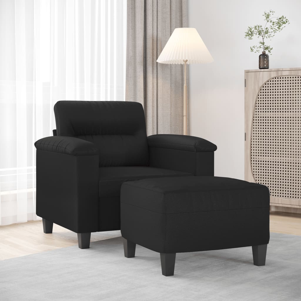 Sessel mit Hocker Schwarz 60 cm Kunstleder