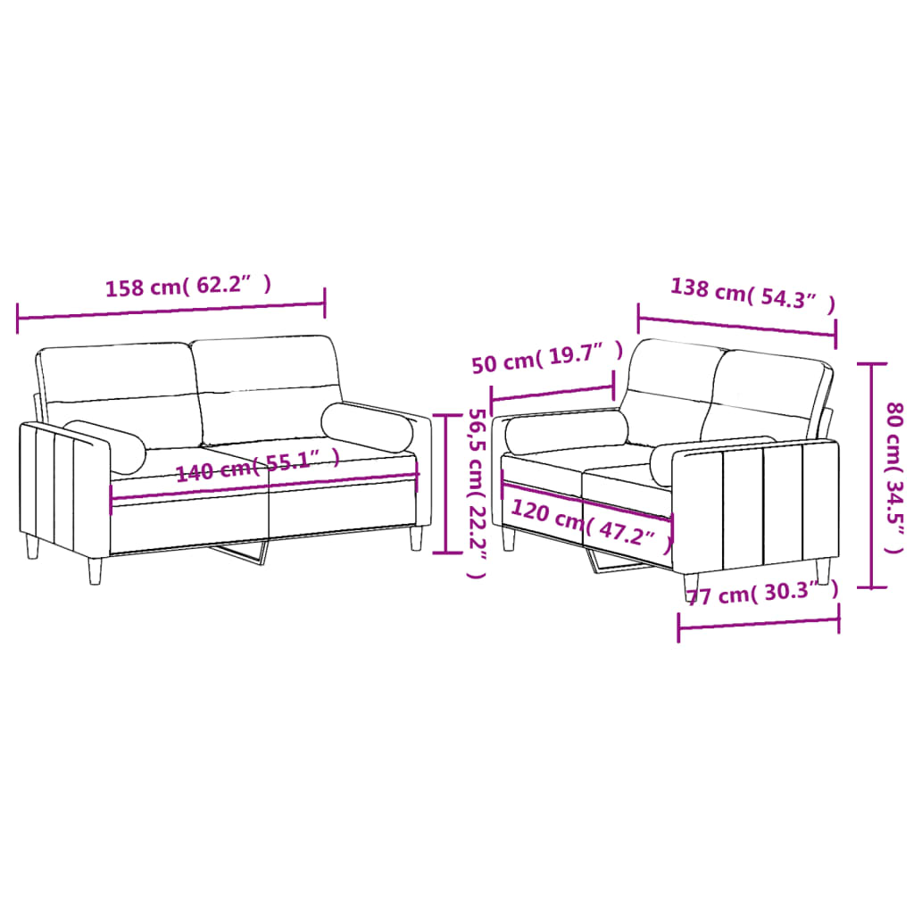 2-tlg. Sofagarnitur mit Kissen Taupe Stoff