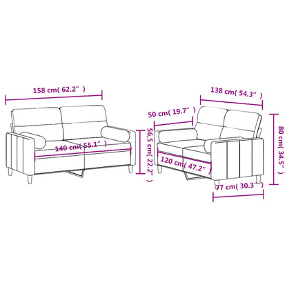 2-tlg. Sofagarnitur mit Kissen Taupe Stoff