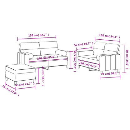 3-tlg. Sofagarnitur mit Kissen Taupe Stoff