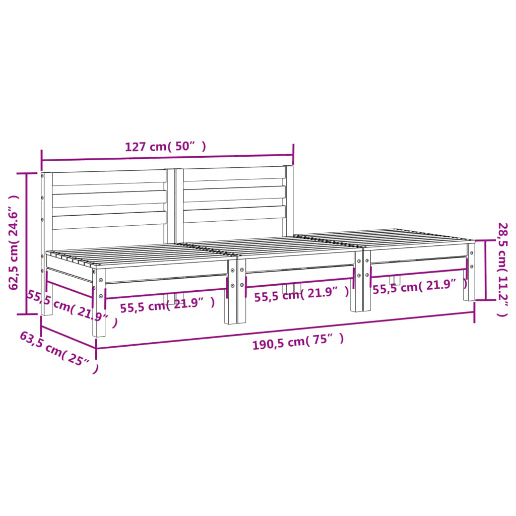 Gartensofa 3-Sitzer Wachsbraun Massivholz Kiefer