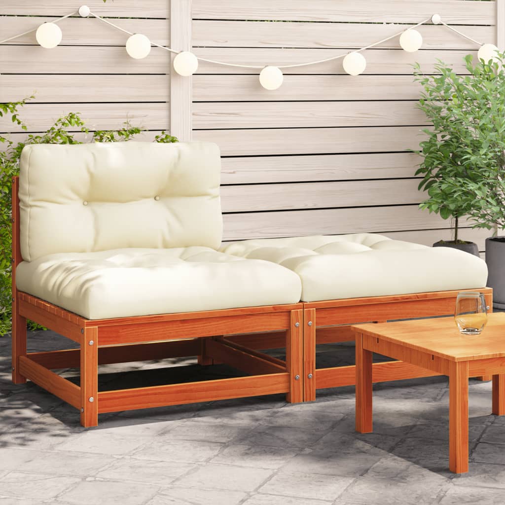 Gartensofa ohne Armlehnen mit Kissen und Hocker