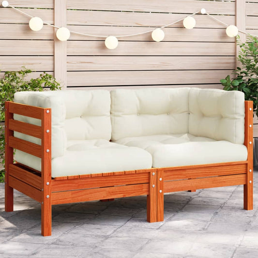 Garten-Ecksofa mit Kissen Wachsbraun Massivholz Kiefer