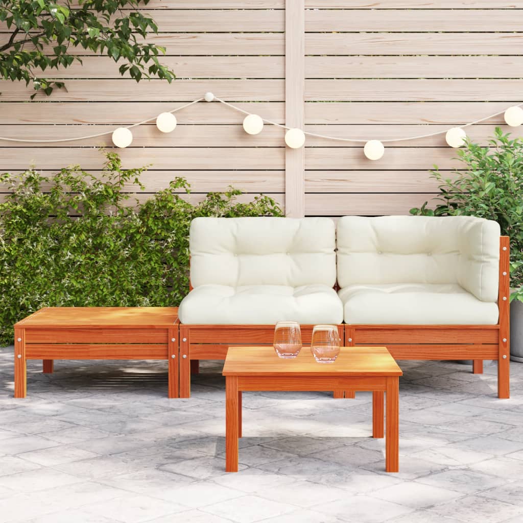 Gartensofa mit Kissen und Fußhocker Massivholz Kiefer