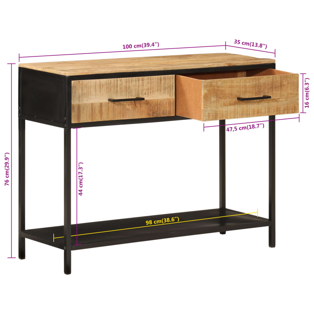 Konsolentisch 100x35x76 cm Massivholz Mango und Eisen