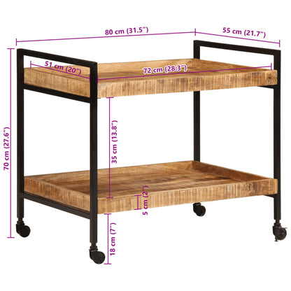 Küchenwagen 80x55x70 cm Raues Massivholz Mango