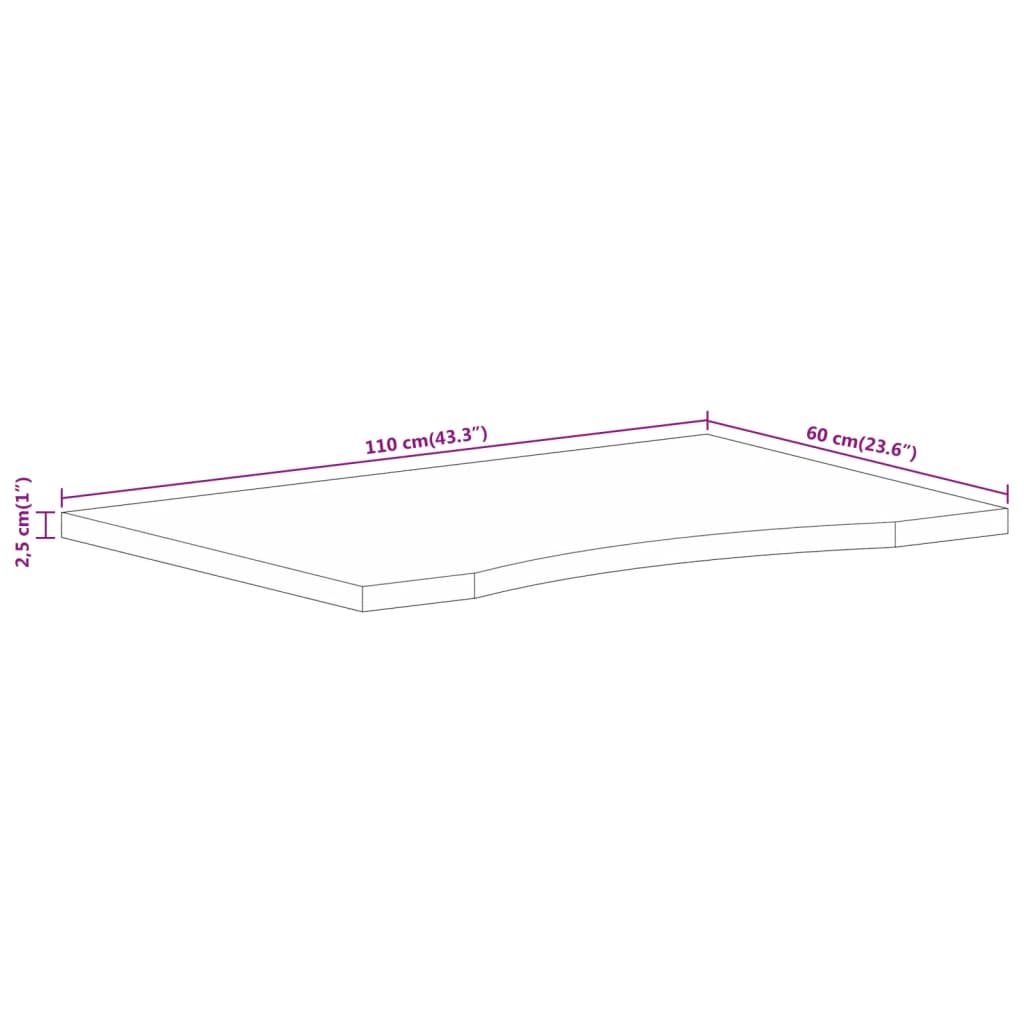 Schreibtischplatte mit Aussparung 110x60x2,5cm Massivholz Mango