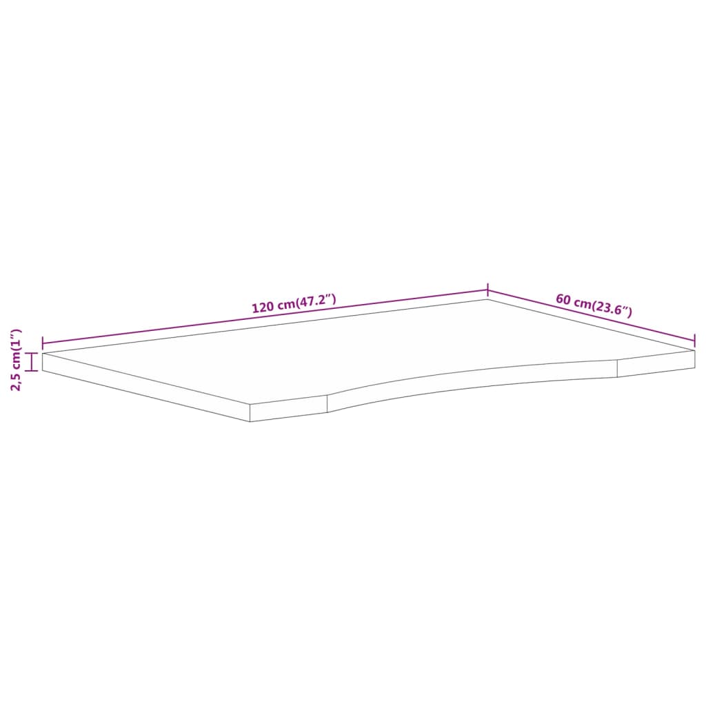 Schreibtischplatte mit Aussparung 120x60x2,5cm Massivholz Mango