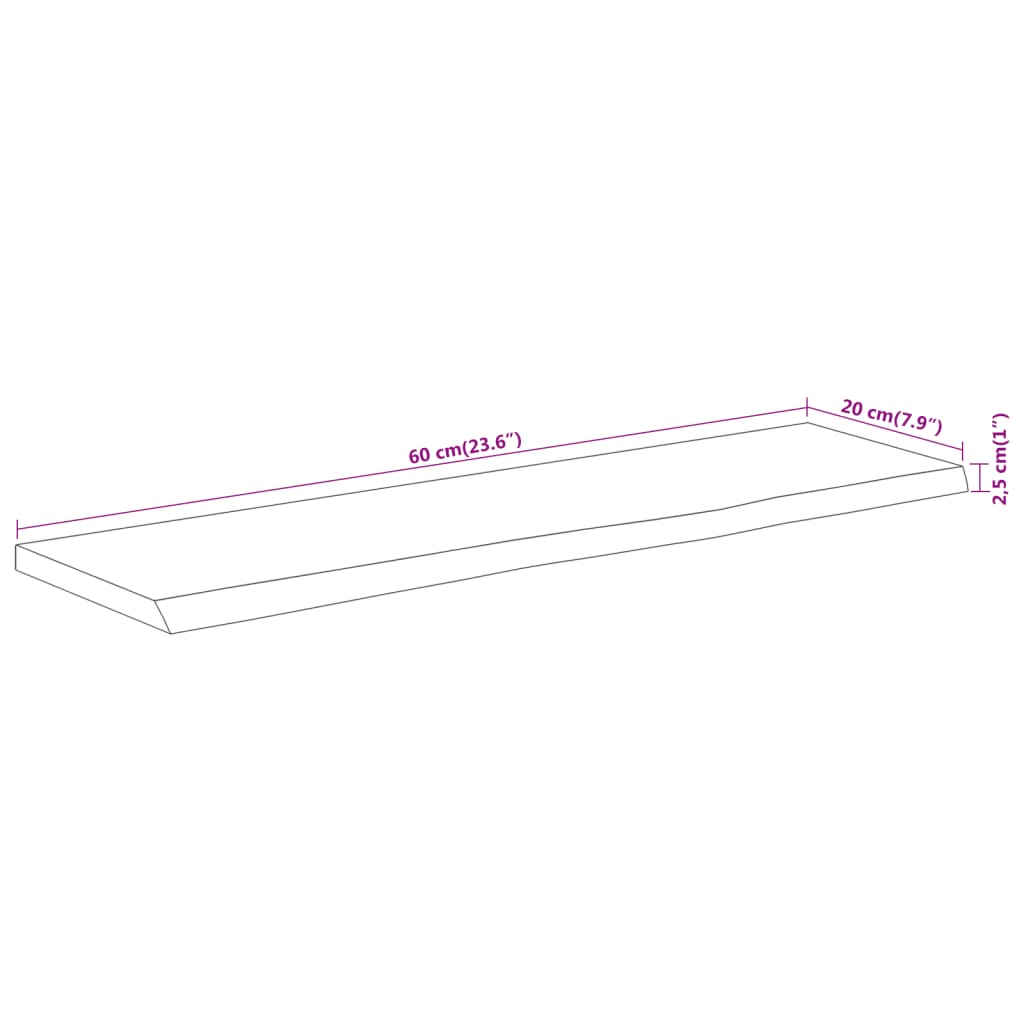 Wandregal 60x20x2,5 cm Rechteckig Massivholz Akazie Baumkante