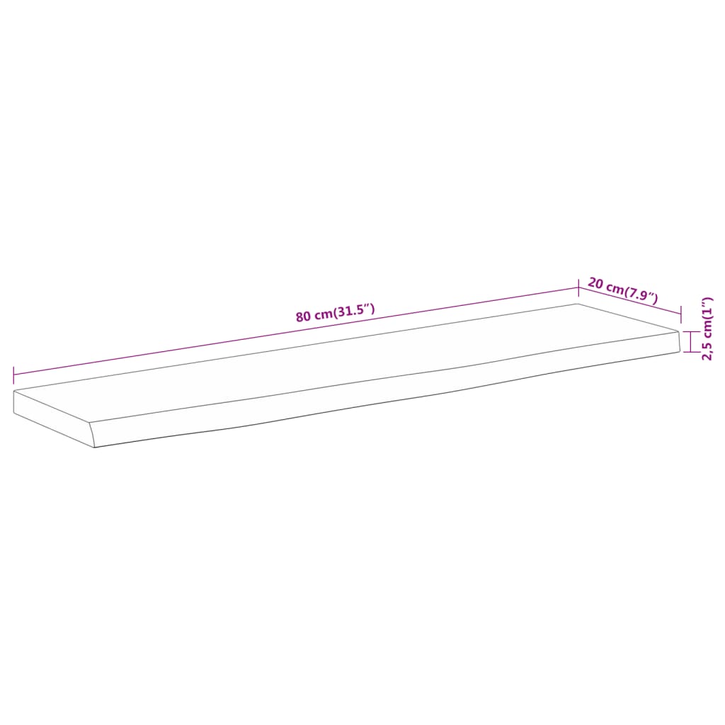 Wandregal 80x20x2,5 cm Rechteckig Massivholz Akazie Baumkante