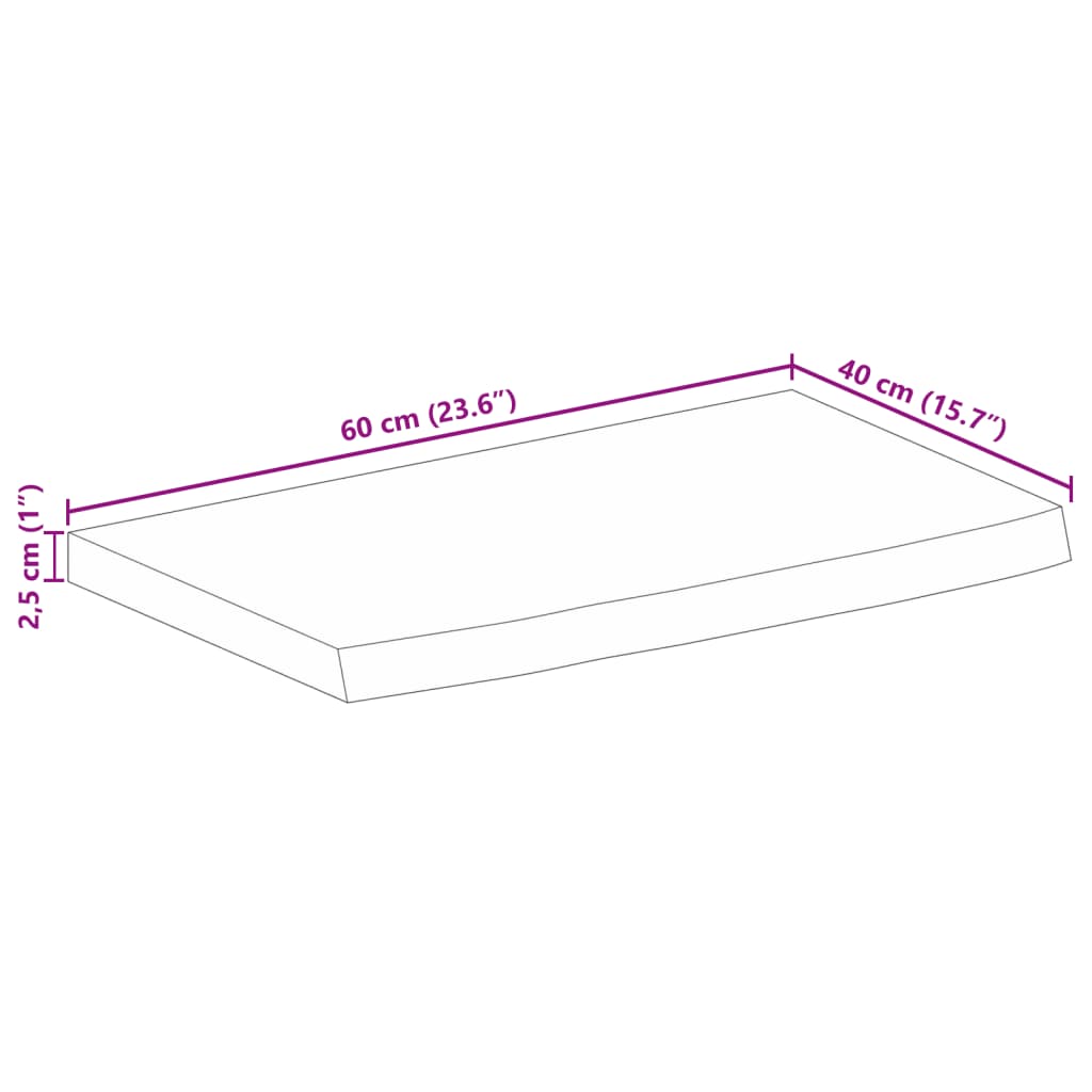 Tischplatte mit Baumkante 60x40x2,5 cm Massivholz Mango