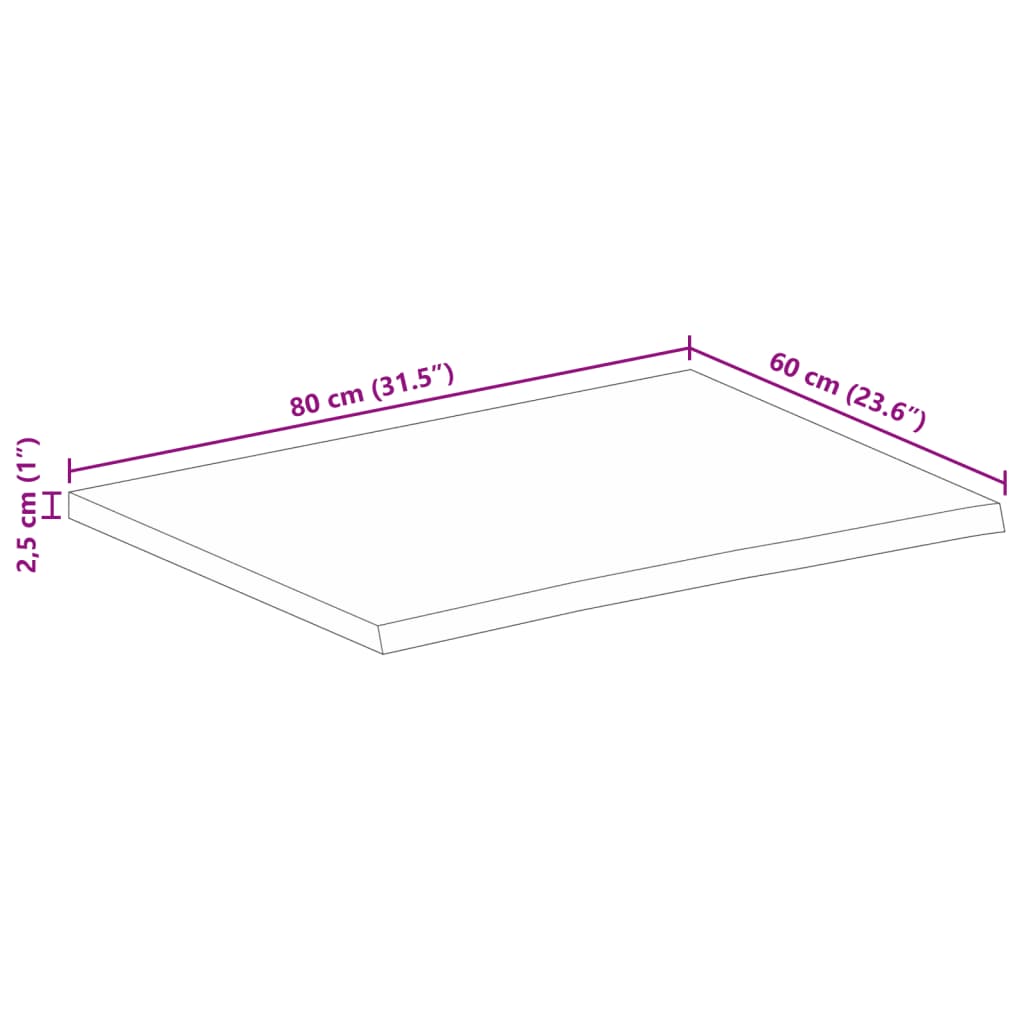 Tischplatte mit Baumkante 80x60x2,5 cm Massivholz Mango