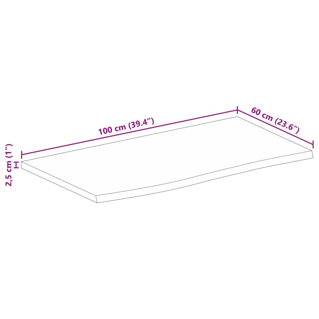 Tischplatte mit Baumkante 100x60x2,5 cm Massivholz Mango