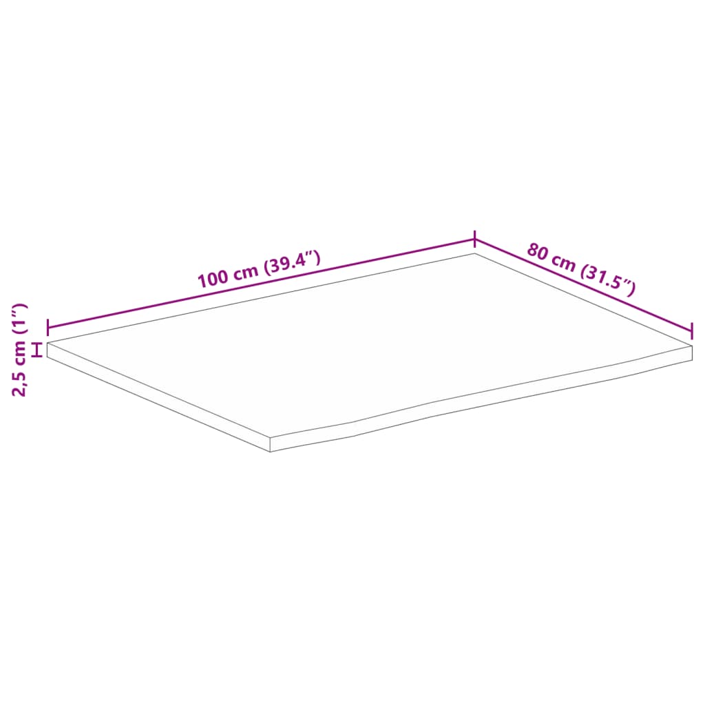 Tischplatte mit Baumkante 100x80x2,5 cm Massivholz Mango