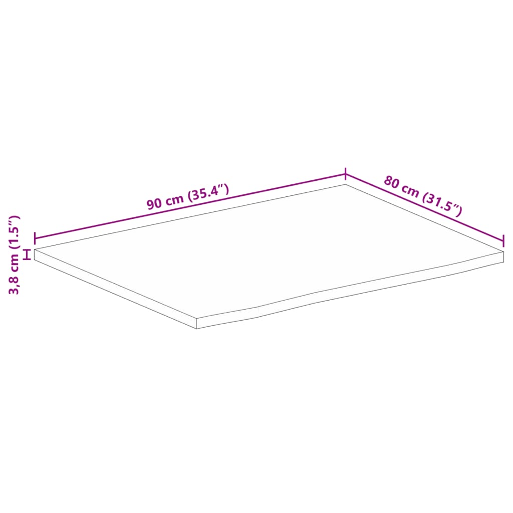 Tischplatte mit Baumkante 90x80x3,8 cm Massivholz Mango