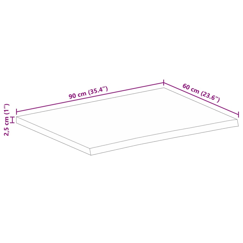 Tischplatte mit Baumkante 90x60x2,5 cm Massivholz Mango