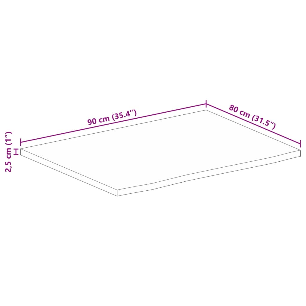 Tischplatte mit Baumkante 90x80x2,5 cm Massivholz Mango