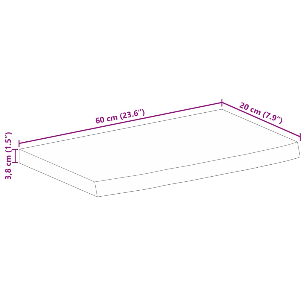 Tischplatte mit Baumkante 60x20x3,8 cm Massivholz Mango