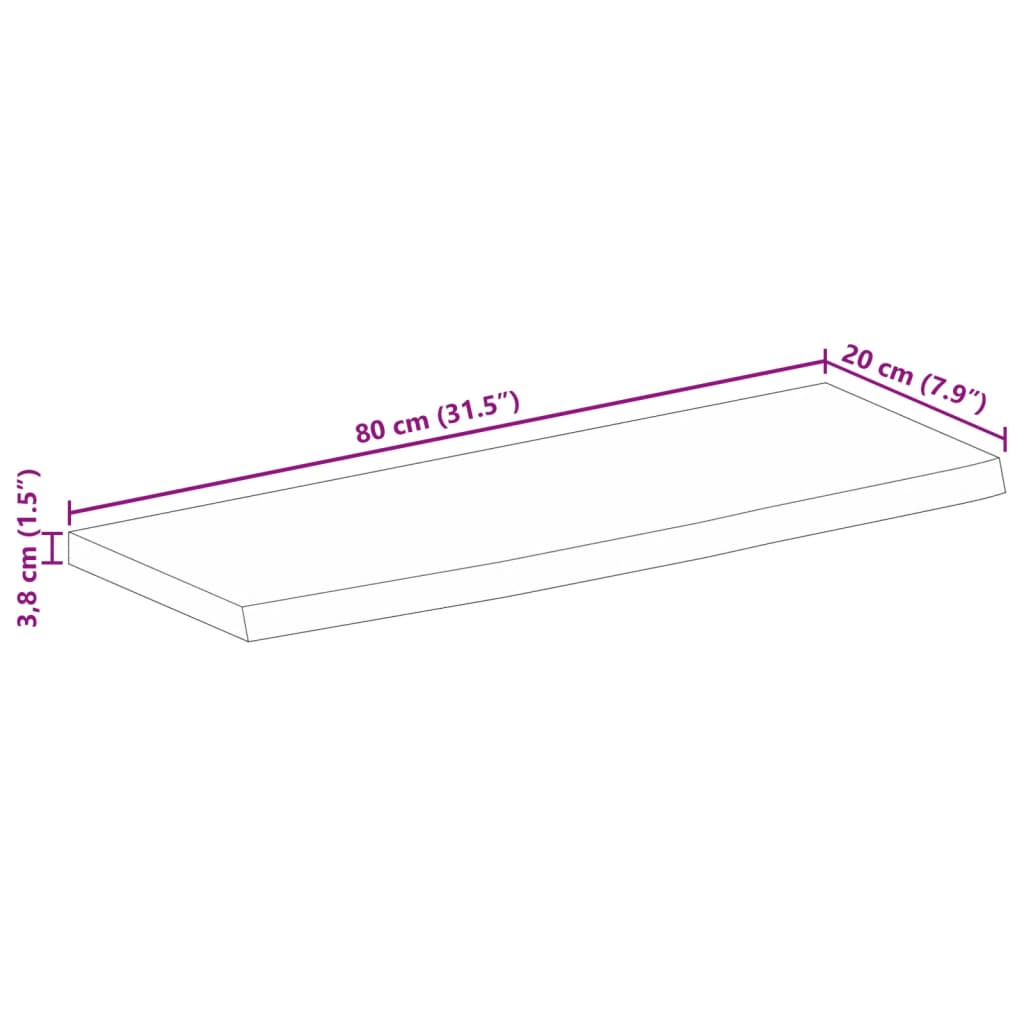 Tischplatte mit Baumkante 80x20x3,8 cm Massivholz Mango