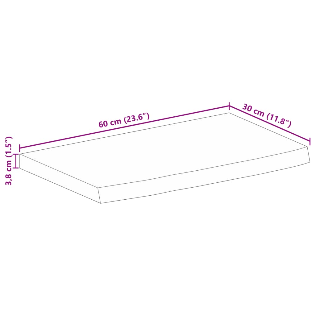 Tischplatte mit Baumkante 60x30x3,8 cm Massivholz Mango