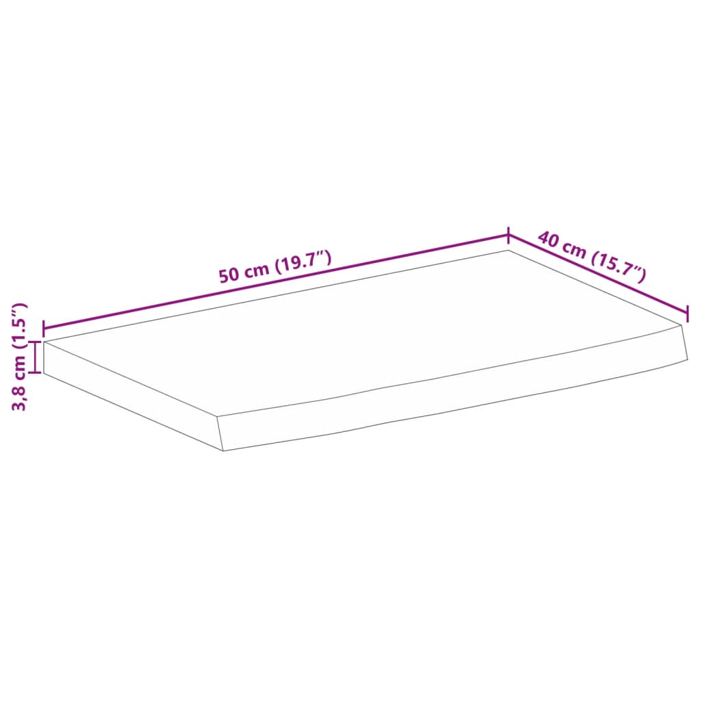 Tischplatte mit Baumkante 50x40x3,8 cm Massivholz Mango