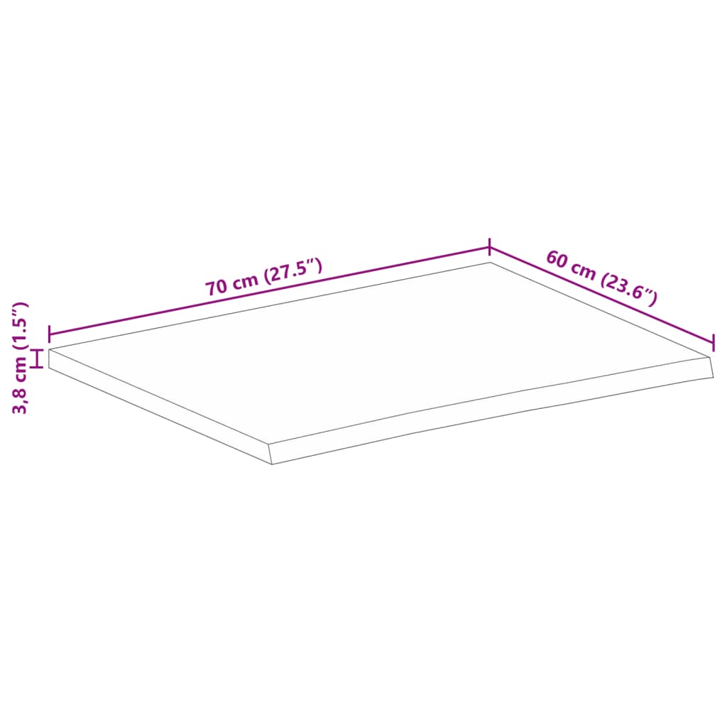 Tischplatte mit Baumkante 70x60x3,8 cm Massivholz Mango