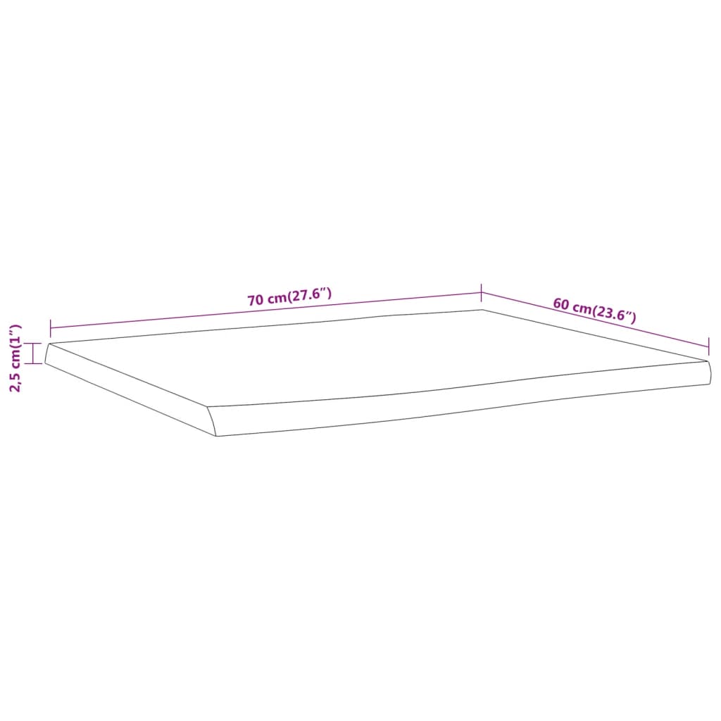 Tischplatte 70x60x2,5cm Rechteckig Massivholz Akazie Naturkante