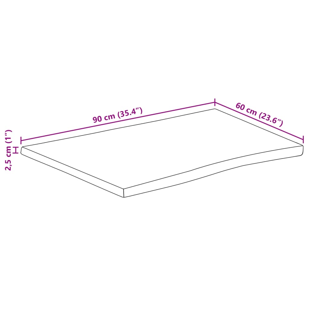 Tischplatte 90x60x2,5 cm Rechteckig Massivholz Akazie Baumkante