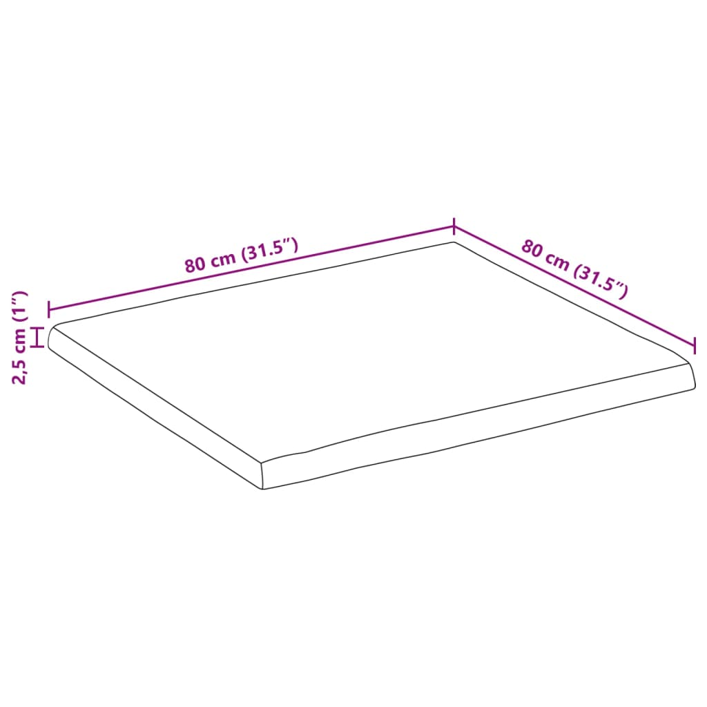 Tischplatte 80x80x2,5cm Quadratisch Massivholz Akazie Baumkante