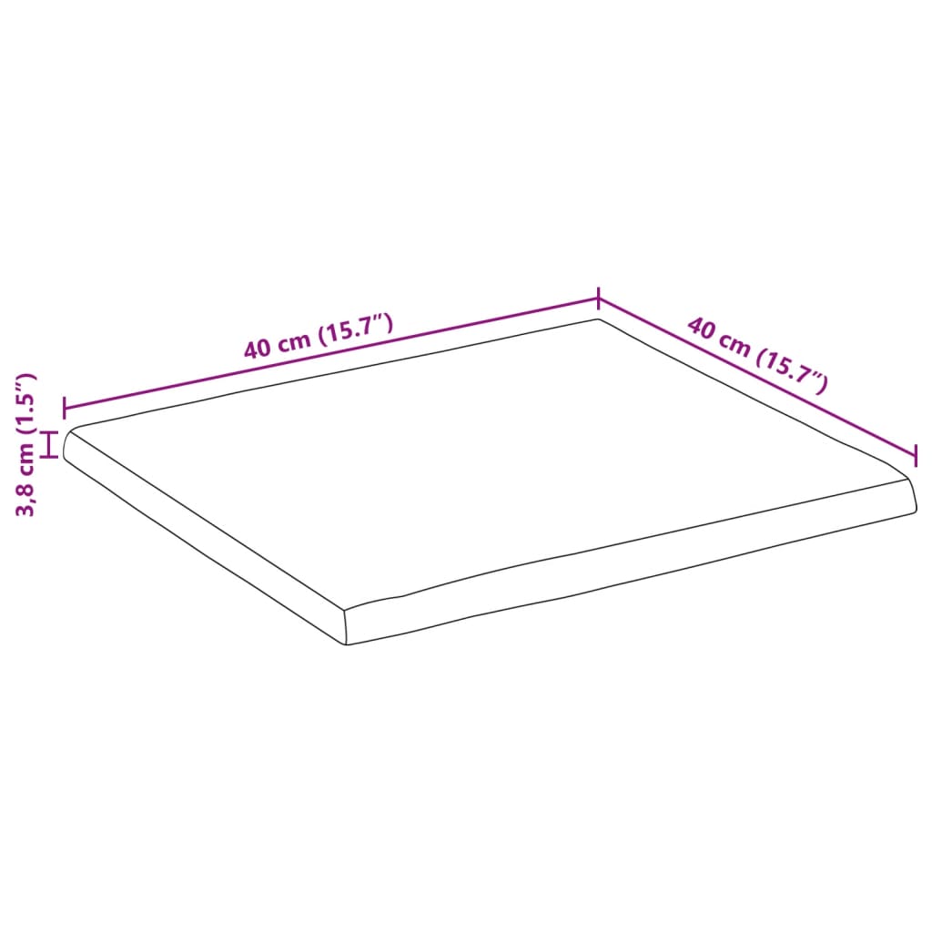 Tischplatte 40x40x3,8cm Quadratisch Massivholz Akazie Baumkante