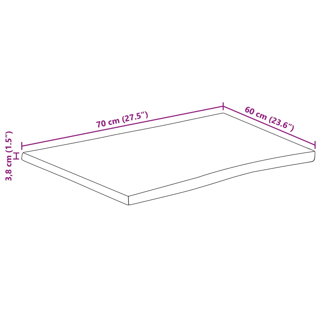 Tischplatte 70x60x3,8 cm Rechteckig Massivholz Akazie Baumkante