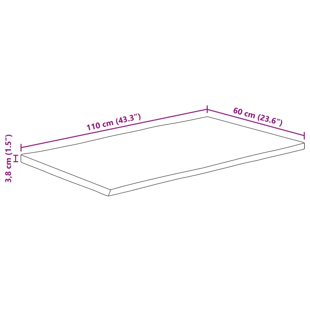 Tischplatte 110x60x3,8cm Rechteckig Massivholz Akazie Baumkante