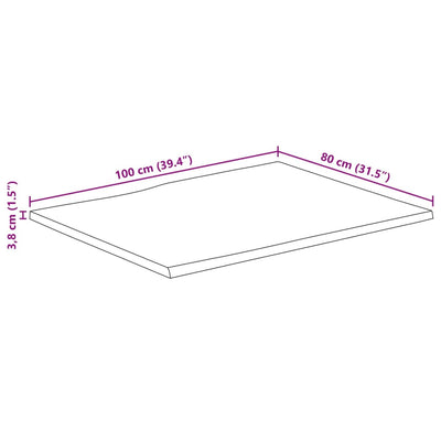 Tischplatte 100x80x3,8cm Rechteckig Massivholz Akazie Baumkante