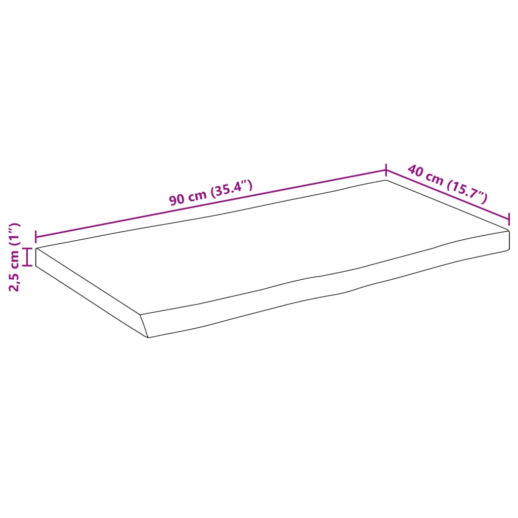 Tischplatte mit Baumkante 90x40x2,5 cm Raues Mango Massivholz