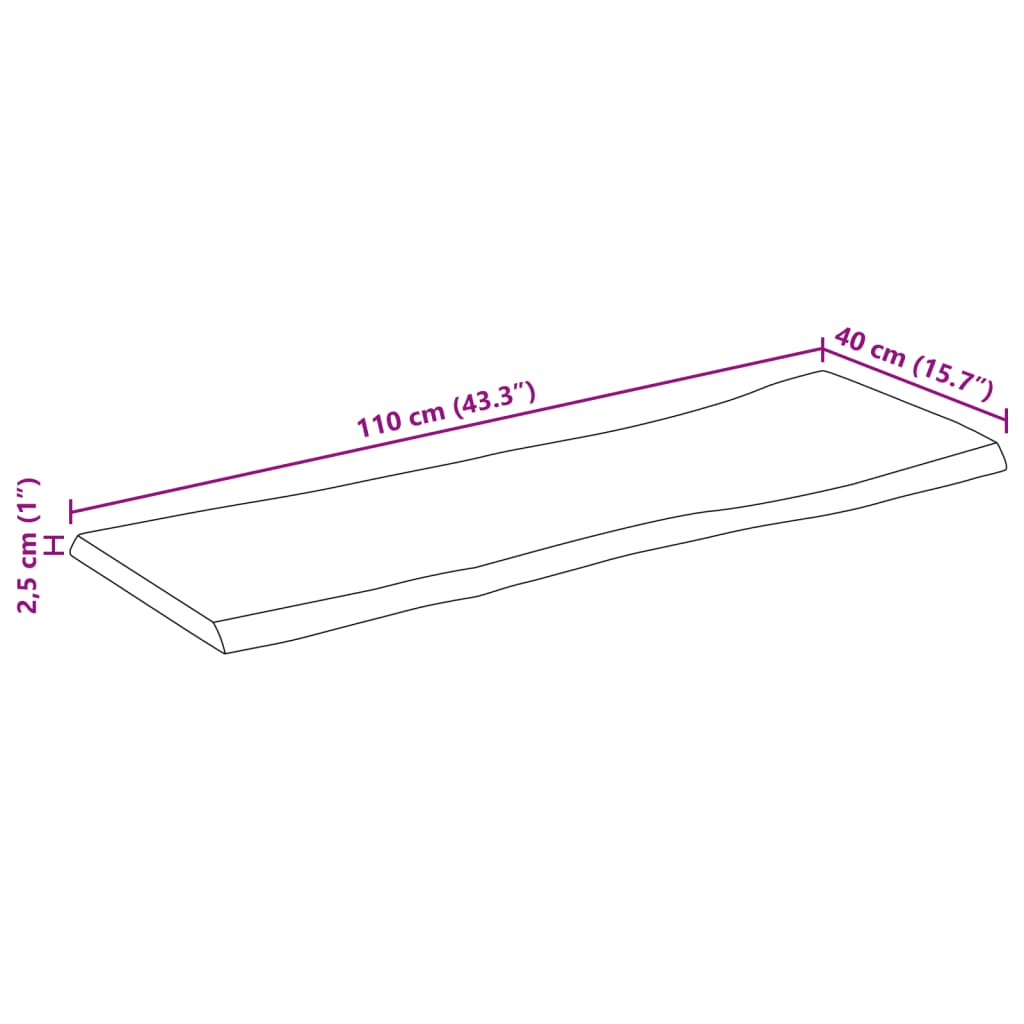 Tischplatte mit Baumkante 110x40x2,5 cm Raues Mango Massivholz