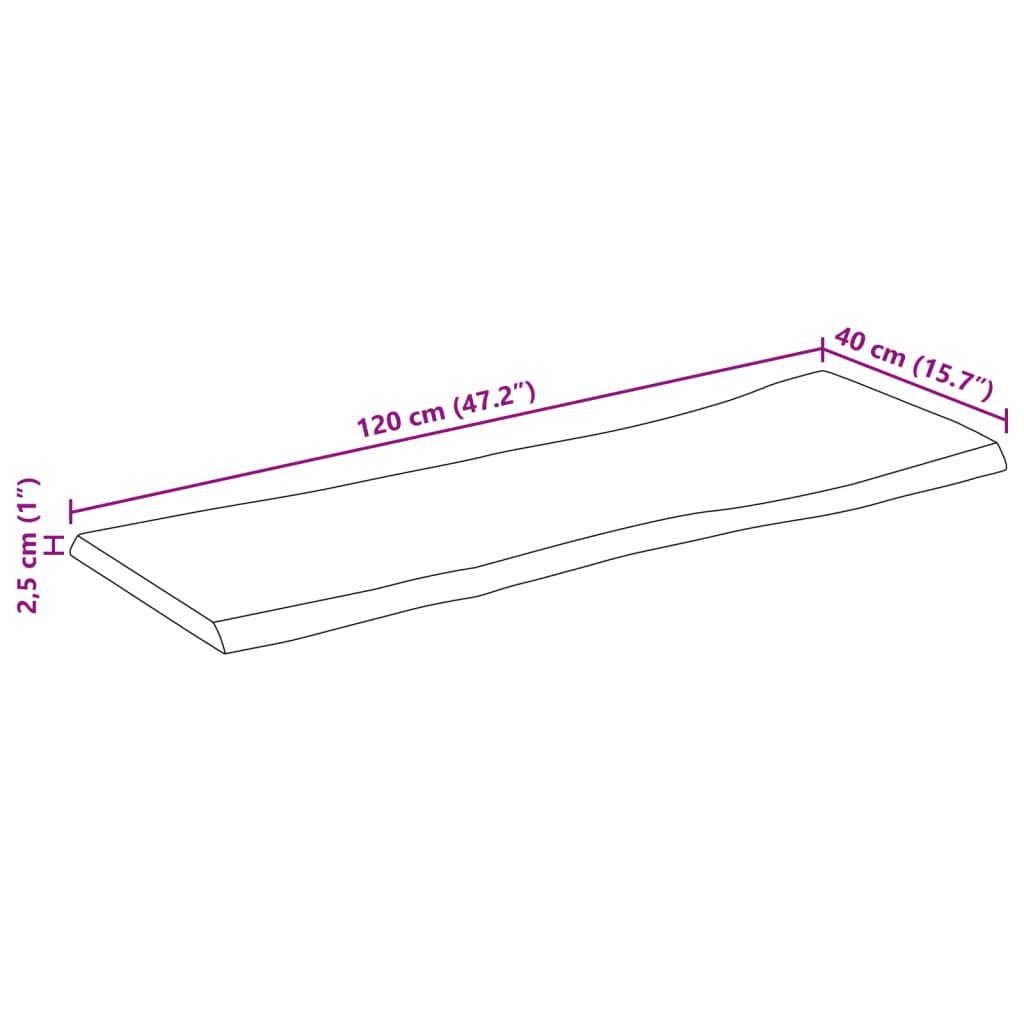 Tischplatte mit Baumkante 120x40x2,5 cm Raues Mango Massivholz