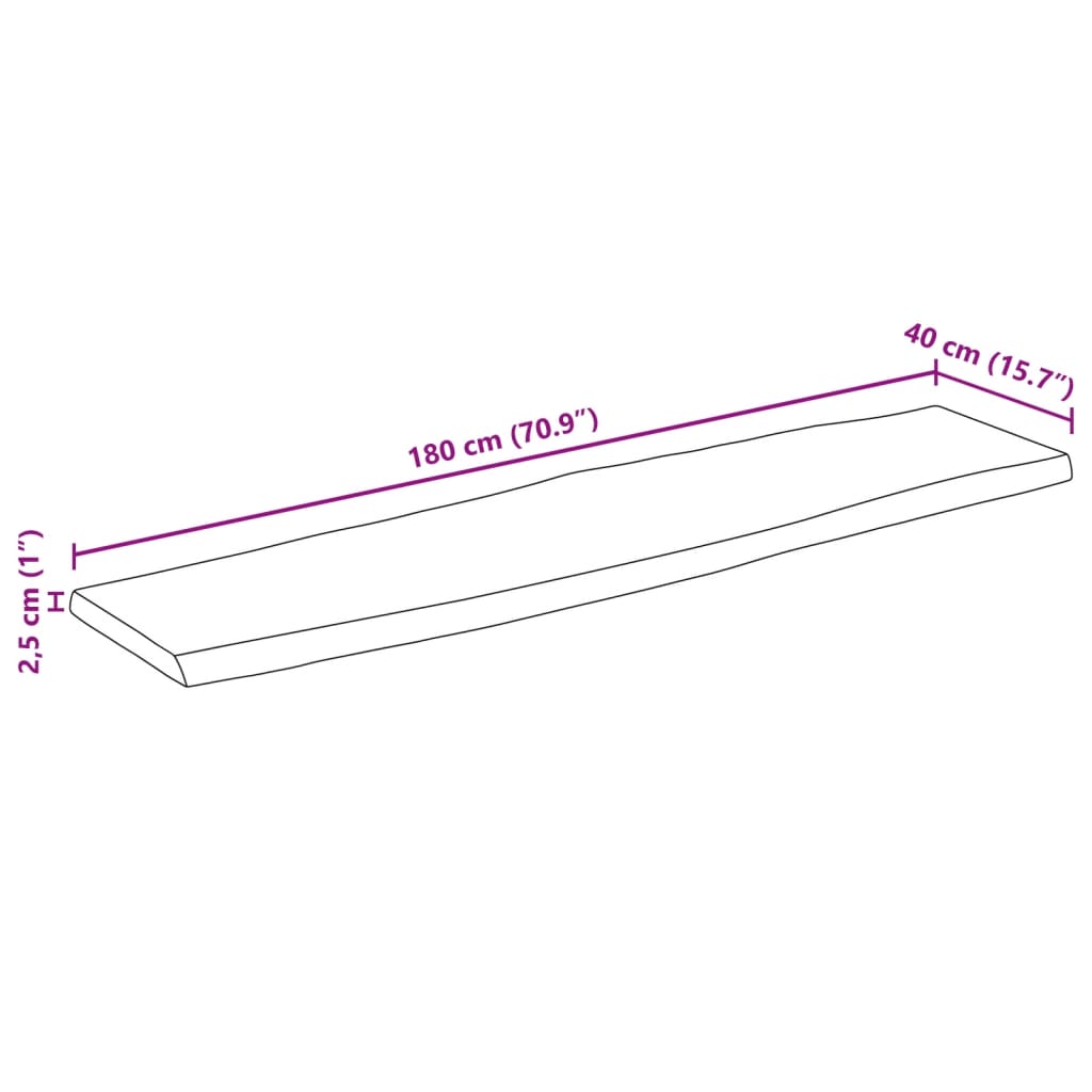 Tischplatte mit Baumkante 180x40x2,5 cm Raues Mango Massivholz