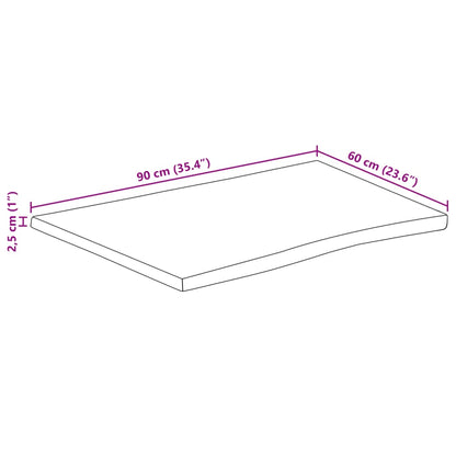 Tischplatte mit Baumkante 90x60x2,5 cm Raues Mango Massivholz