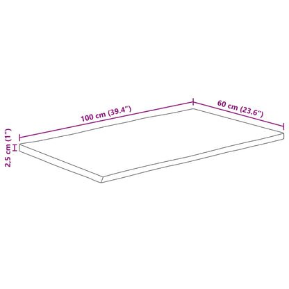 Tischplatte mit Baumkante 100x60x2,5 cm Raues Mango Massivholz