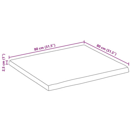 Tischplatte mit Baumkante 80x80x2,5 cm Raues Mango Massivholz