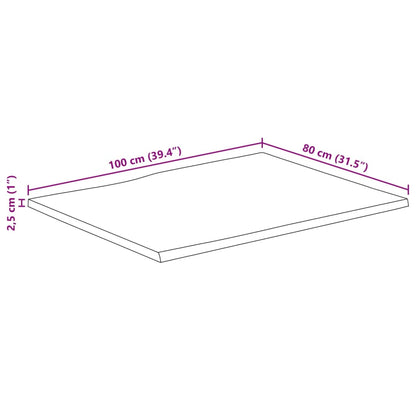 Tischplatte mit Baumkante 100x80x2,5 cm Raues Mango Massivholz