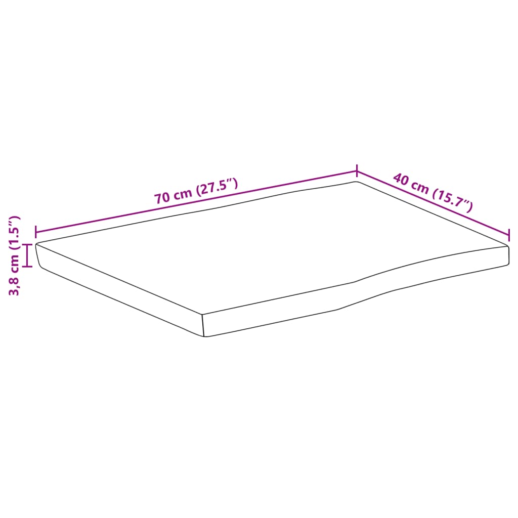 Tischplatte mit Baumkante 70x40x3,8 cm Raues Mango Massivholz