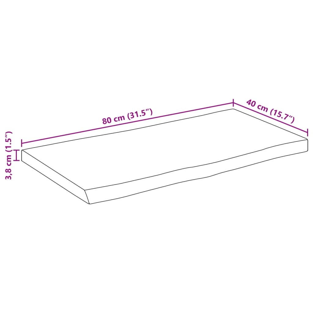 Tischplatte mit Baumkante 80x40x3,8 cm Raues Mango Massivholz