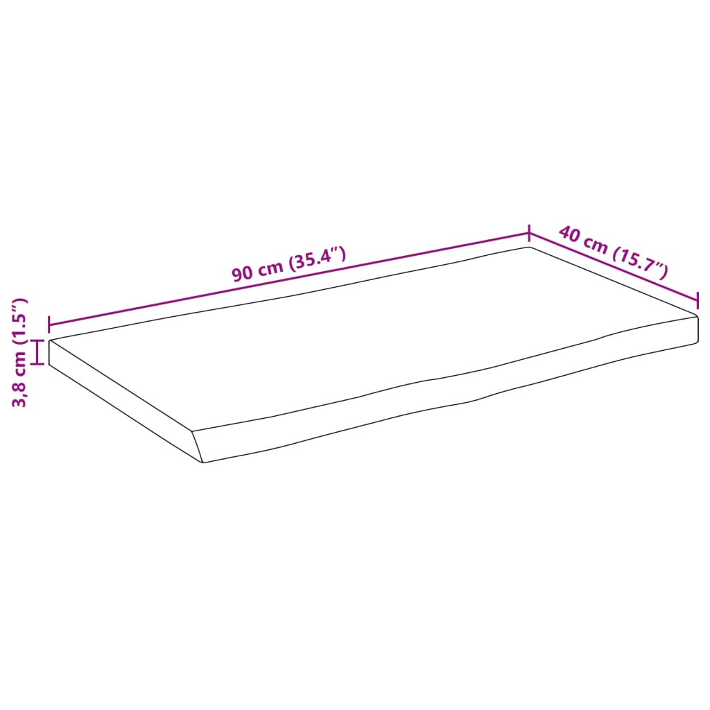 Tischplatte mit Baumkante 90x40x3,8 cm Raues Mango Massivholz