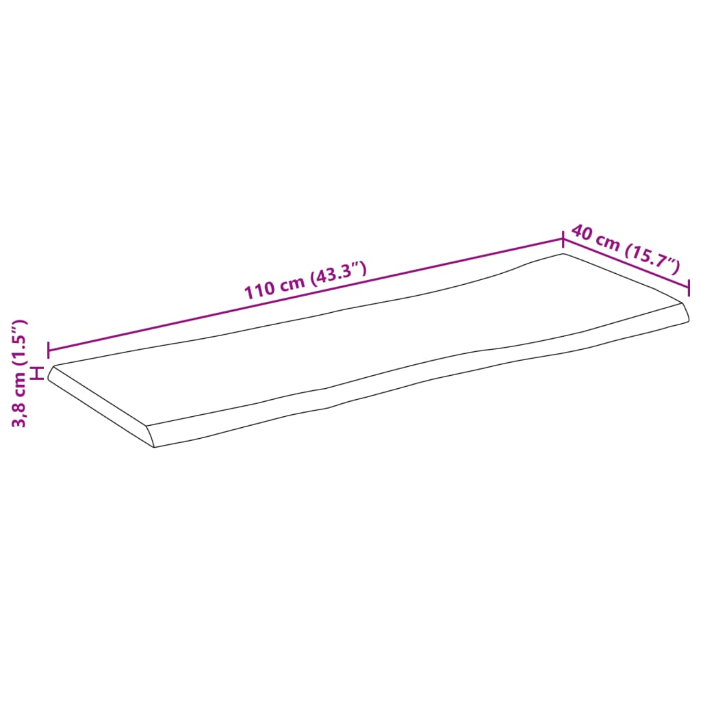 Tischplatte mit Baumkante 110x40x3,8 cm Raues Mango Massivholz