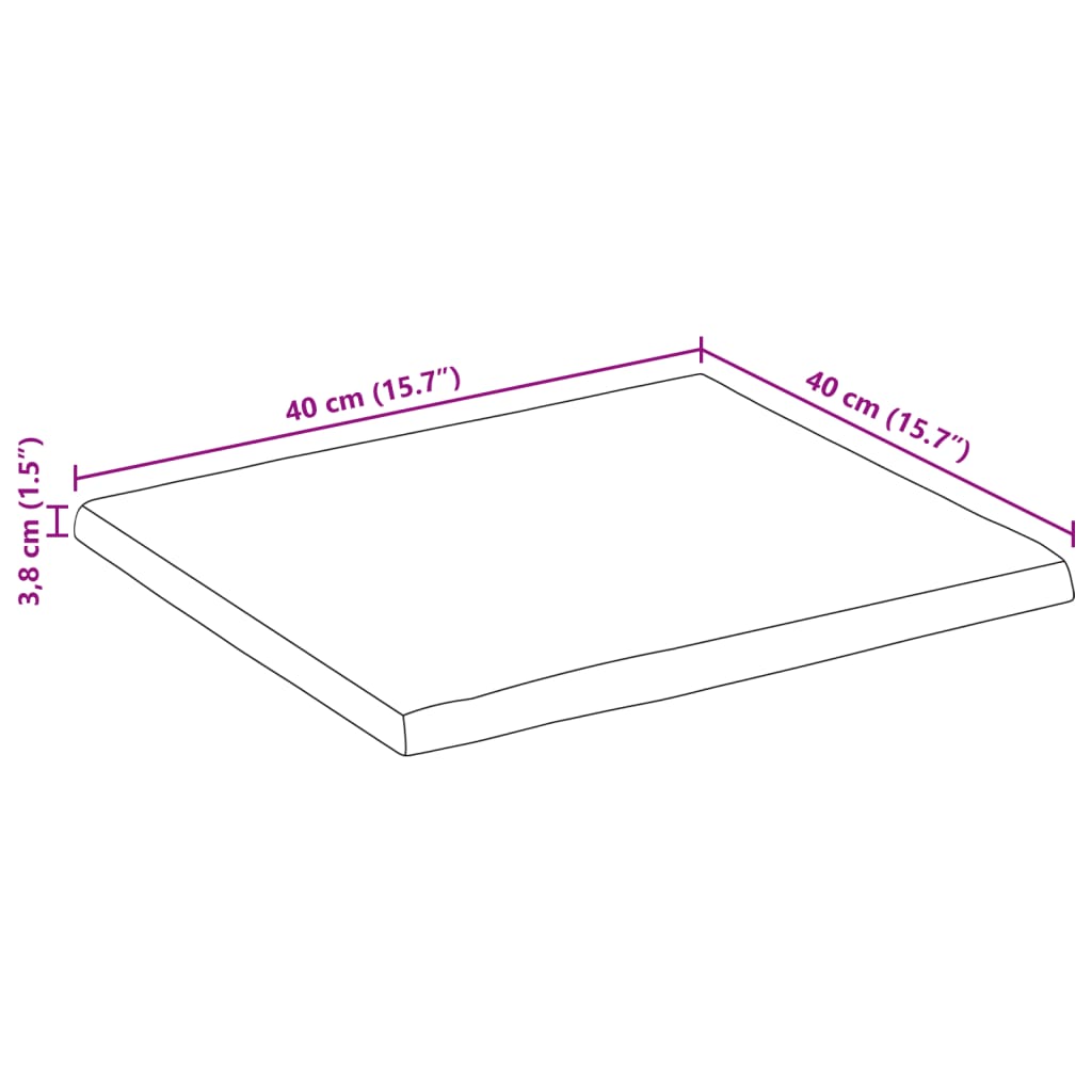 Tischplatte mit Baumkante 40x40x3,8 cm Massivholz Mango