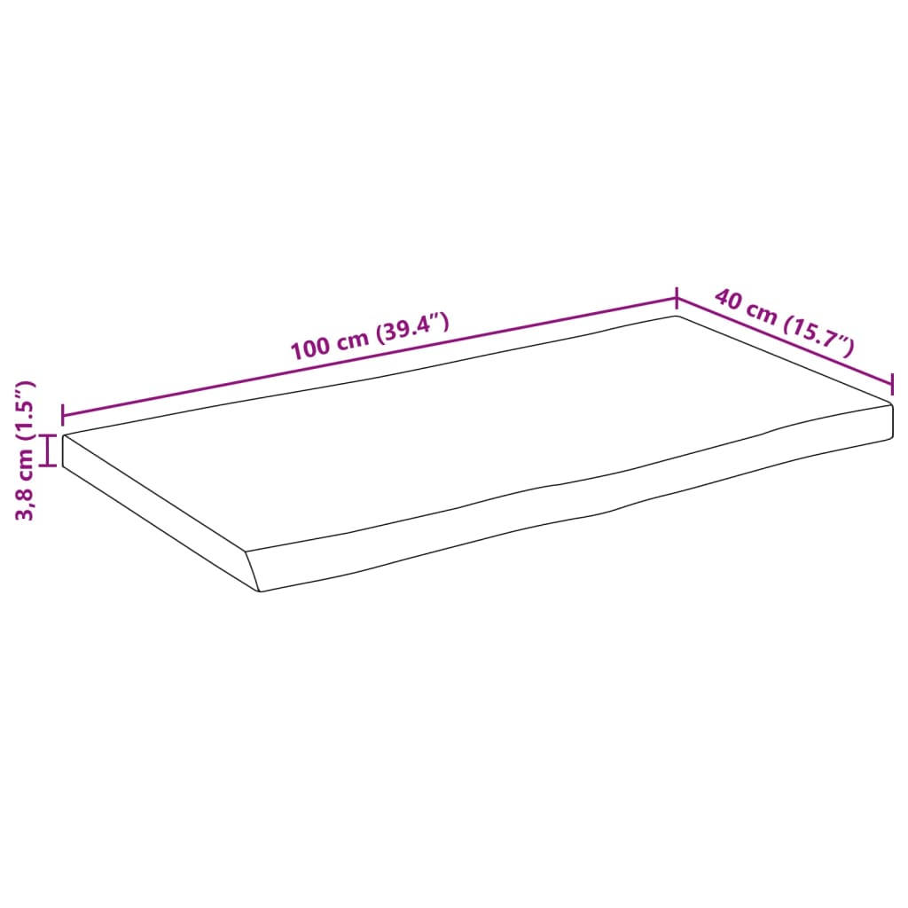 Tischplatte mit Baumkante 100x40x3,8 cm Massivholz Mango